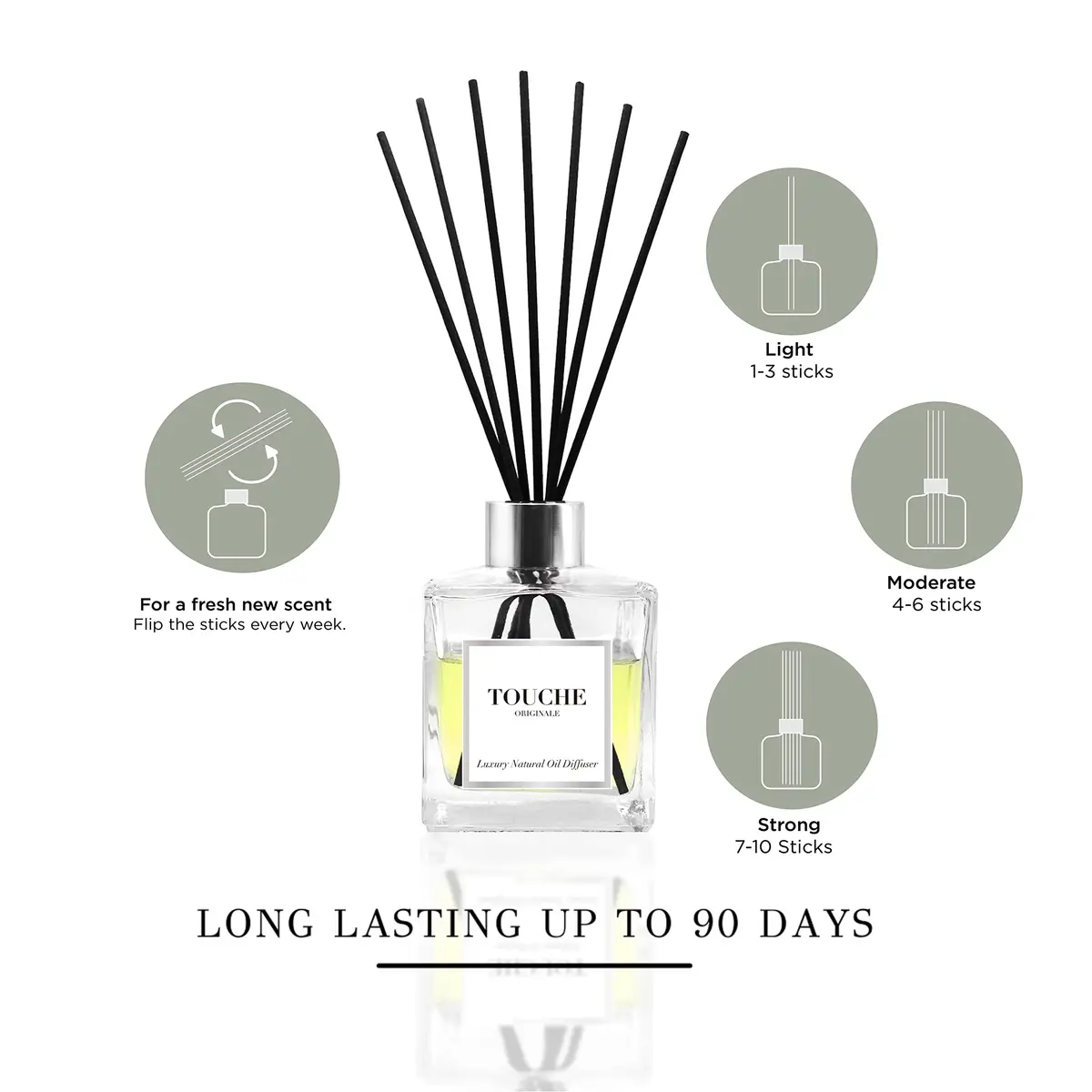 TOUCHE ORIGINALE Natural Reed Diffuser 120ml | Long Lasting Sandalwood & Jasmine Aroma - view 7