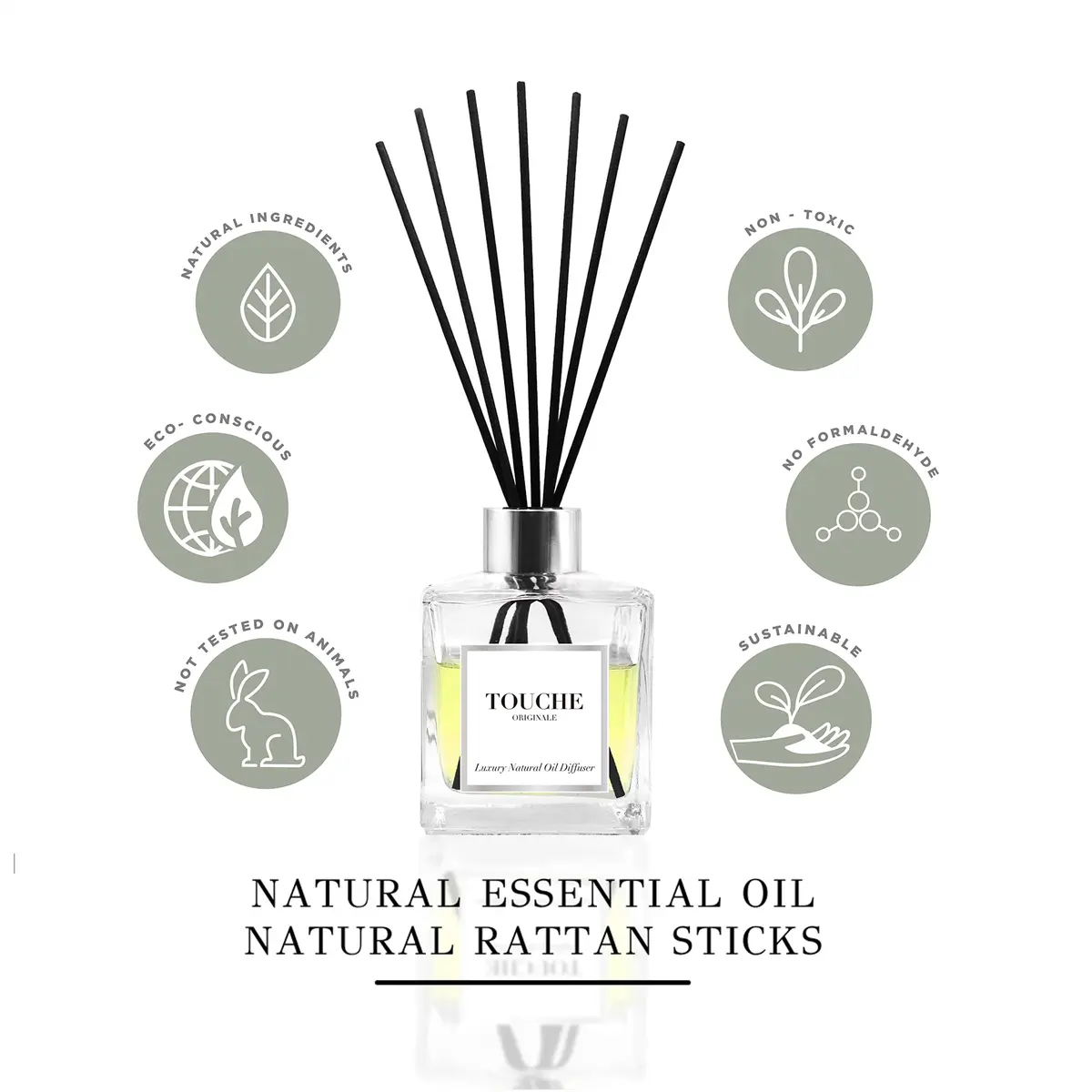 TOUCHE ORIGINALE Natural Reed Diffuser 120ml | Long Lasting Sandalwood & Jasmine Aroma - view 8