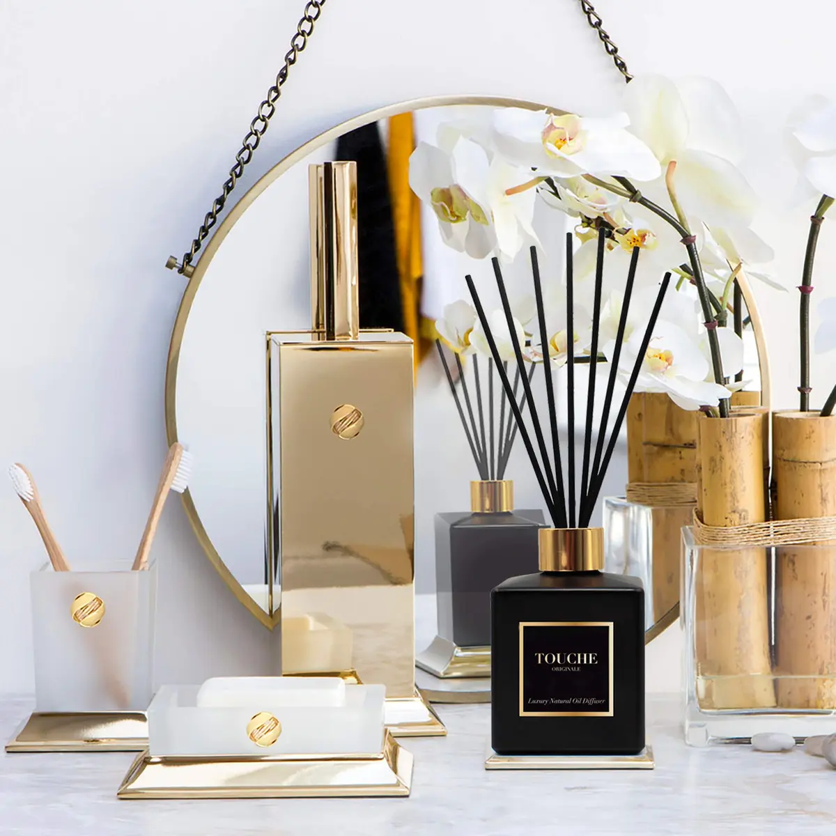 TOUCHE ORIGINALE Natural Reed Diffuser 120ml | Long Lasting Sandalwood & Jasmine Aroma - view 4