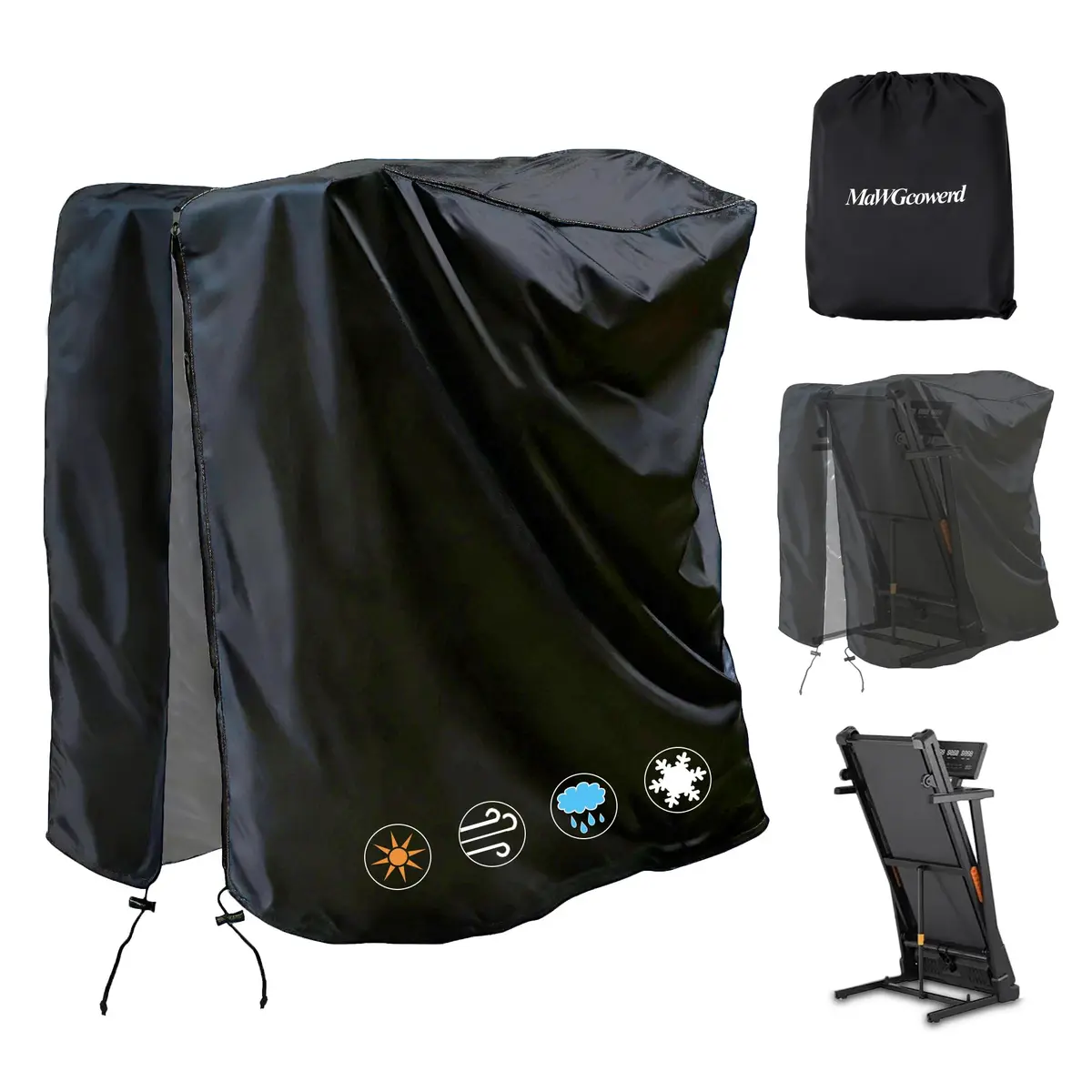 MaWGcowerd Folding Treadmill Cover Black 117cm (46" L x 38" W x 66" H) | Protects Fitness Machines from Dust, Water, and UV Rays - main product image
