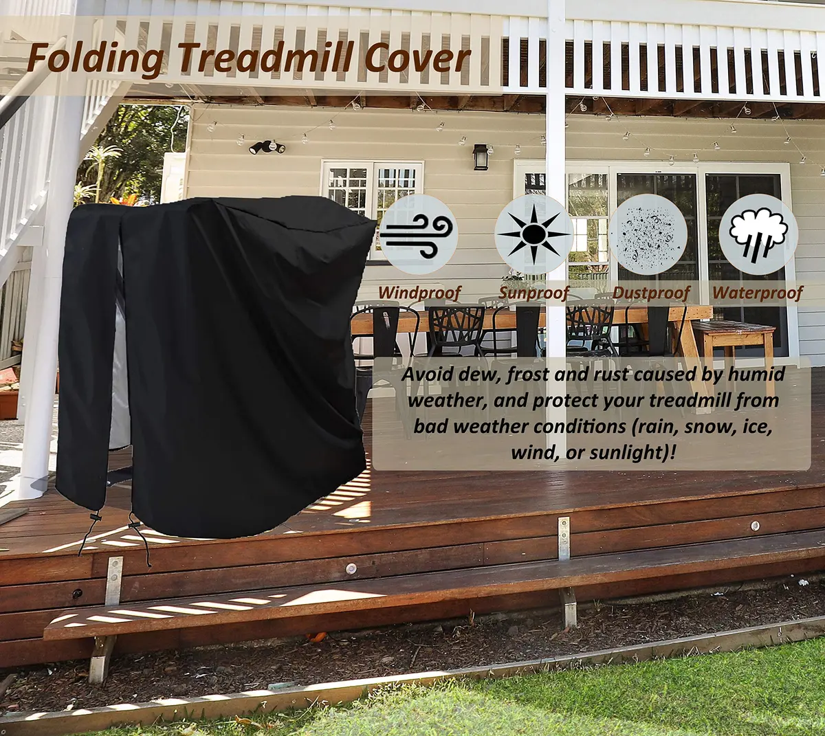 MaWGcowerd Folding Treadmill Cover Black 117cm (46" L x 38" W x 66" H) | Protects Fitness Machines from Dust, Water, and UV Rays - view 7