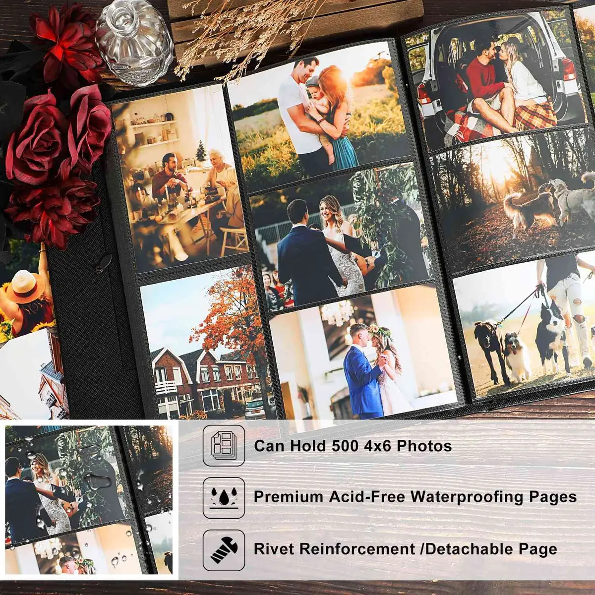 Ywlake Photo Album 4x6 500 Pockets | Extra Large Capacity Family Wedding Album with Brown Leather Cover - view 6