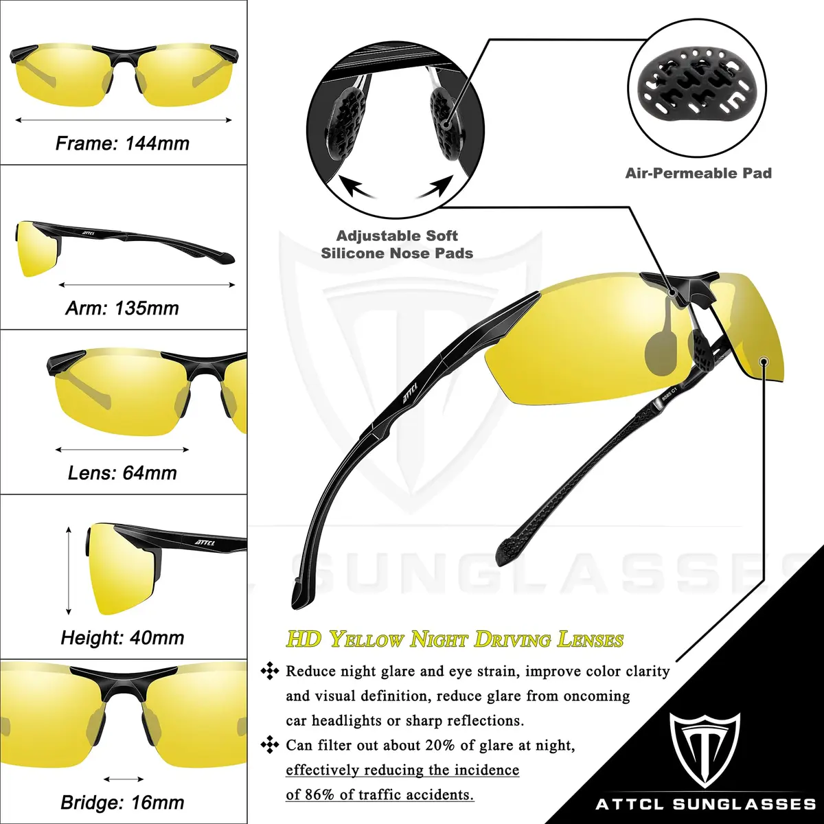 ATTCL Night Driving Glasses for Men Al-Mg Metal Frame Ultra Light | Night Vision, Anti-Glare, UV400 - view 6