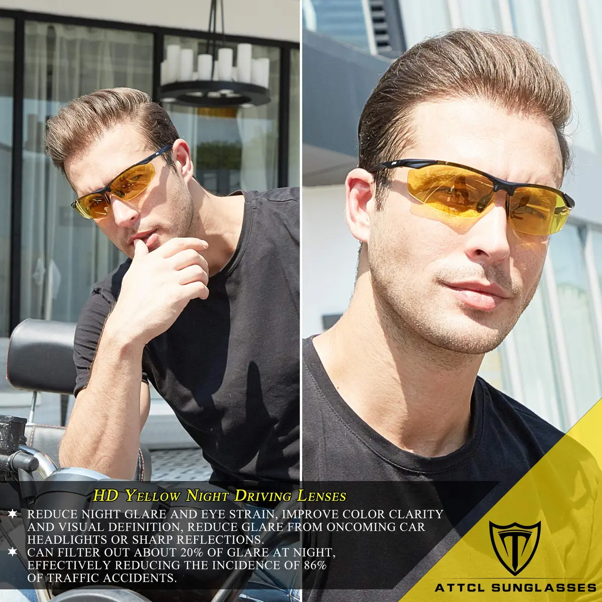 ATTCL Night Driving Glasses for Men Al-Mg Metal Frame Ultra Light | Night Vision, Anti-Glare, UV400 - view 2