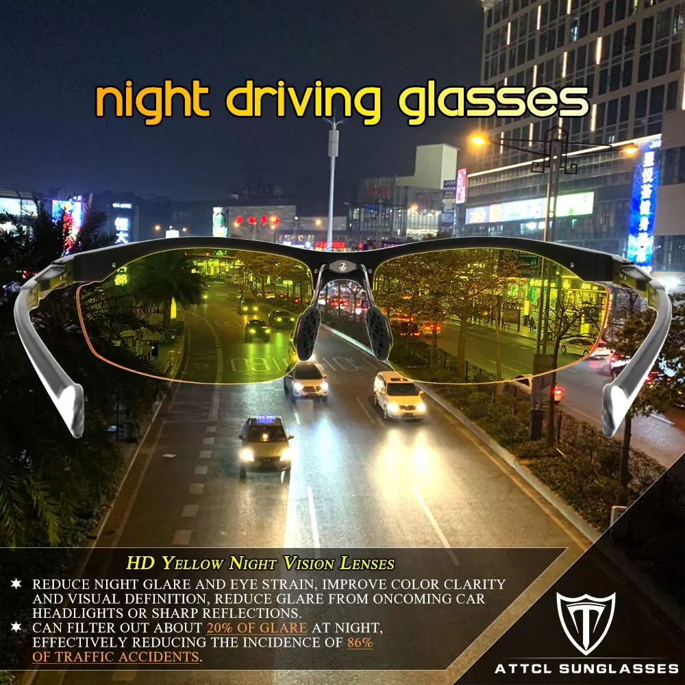 ATTCL Night Driving Glasses for Men Al-Mg Metal Frame Ultra Light | Night Vision, Anti-Glare, UV400 - view 3