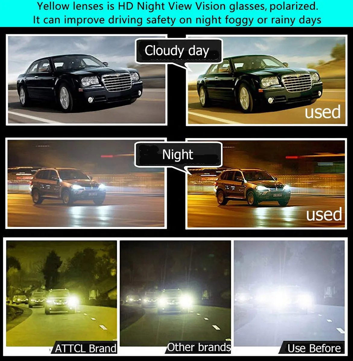 ATTCL Night Driving Glasses for Men Al-Mg Metal Frame Ultra Light | Night Vision, Anti-Glare, UV400 - view 4