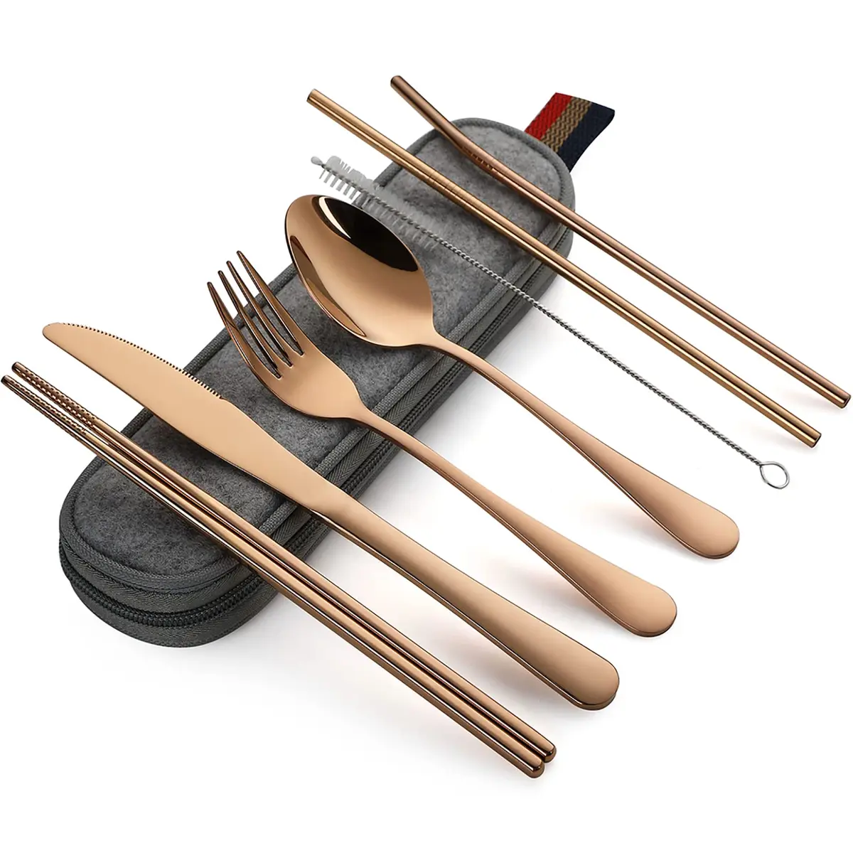 DEVICO Full-Size Travel Silverware Set with Case | Durable Stainless Steel Flatware for Camping & Work - main product image