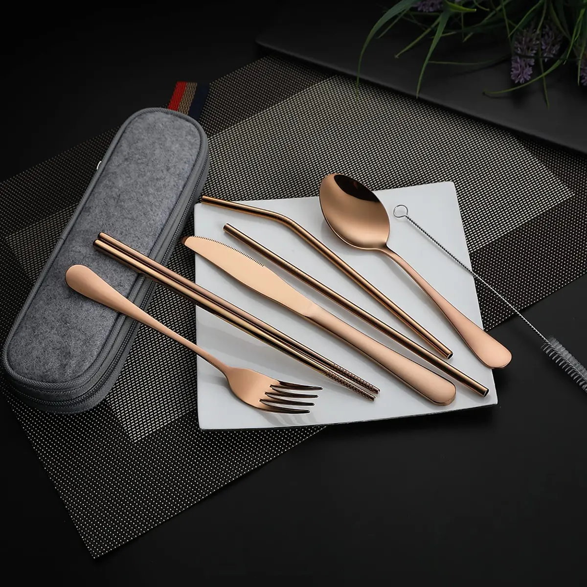 DEVICO Full-Size Travel Silverware Set with Case | Durable Stainless Steel Flatware for Camping & Work - view 6