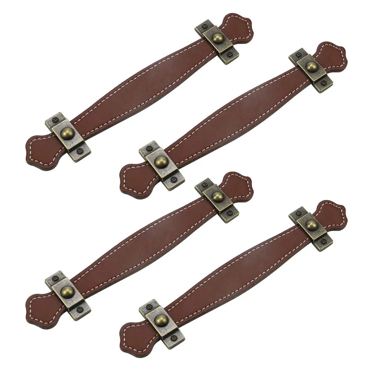 MY MIRONEY Set of 4 Brown Surface Leather Handles, 5 Inch (128mm) | Durable Cabinet & Drawer Pulls - main product image