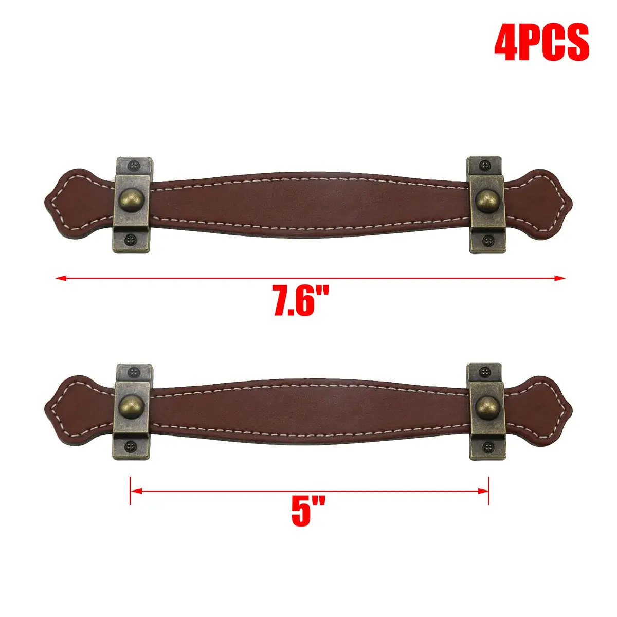 MY MIRONEY Set of 4 Brown Surface Leather Handles, 5 Inch (128mm) | Durable Cabinet & Drawer Pulls - view 3