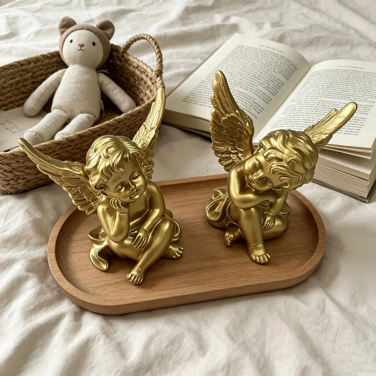 Artgenius Gold Angel Figurine Set 10.16cm (4"H) | Hand-Painted Resin Sculptures for Home Decor - view 5
