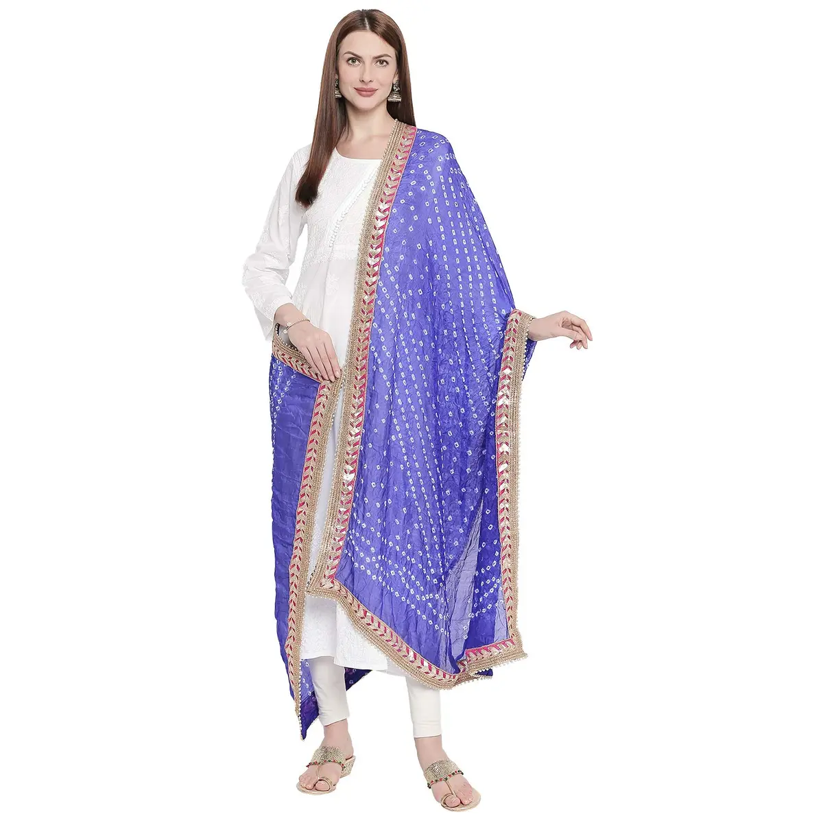 DUPATTA BAZAAR Blue Bandhini Silk Dupatta 240cm x 97cm | Handloom with Gotta Patti Border - view 2
