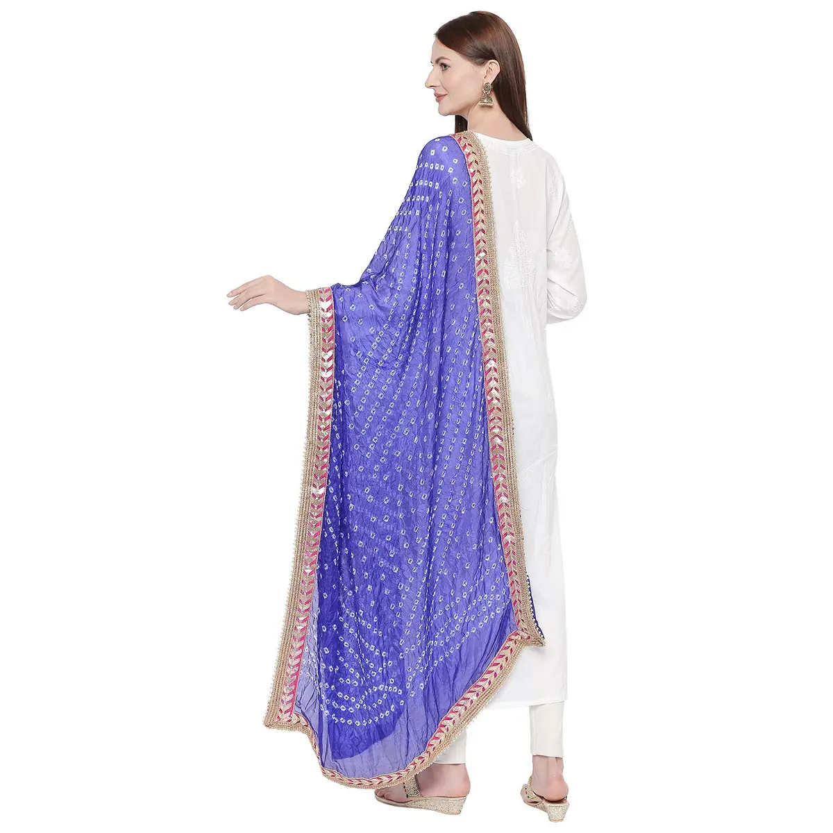 DUPATTA BAZAAR Blue Bandhini Silk Dupatta 240cm x 97cm | Handloom with Gotta Patti Border - view 3