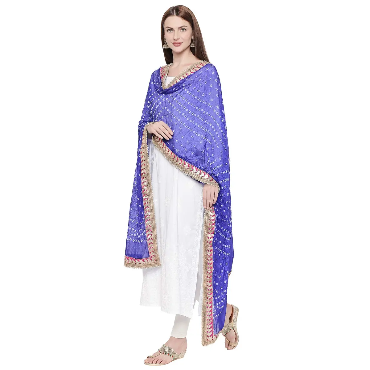 DUPATTA BAZAAR Blue Bandhini Silk Dupatta 240cm x 97cm | Handloom with Gotta Patti Border - view 4