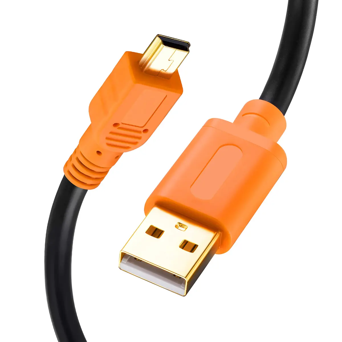 Tan QY Mini USB Cable 12ft (3.66m) Orange | USB 2.0 Type A to Mini B 5-Pin Male Cord for Cameras, MP3 Players, GoPro - main product image