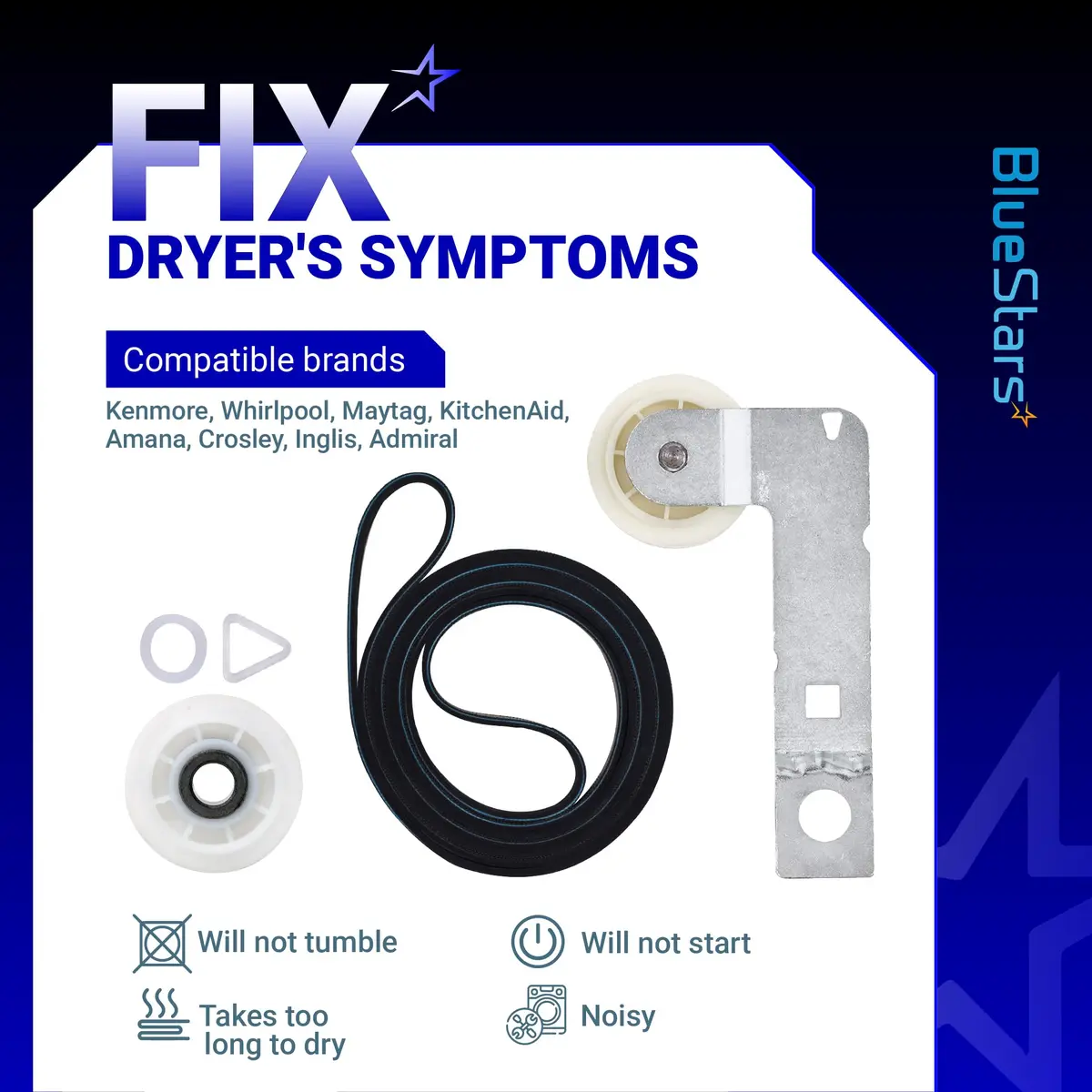 BlueStars Dryer Belt & Pulley Kit 93.5in | Compatible with Whirlpool, Kenmore, Maytag (93.5 in, Rubber) - view 6