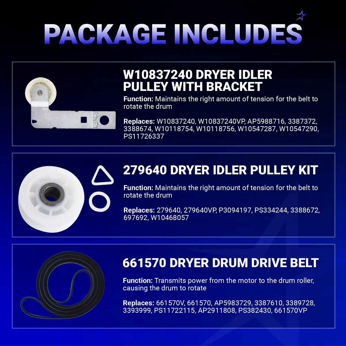 BlueStars Dryer Belt & Pulley Kit 93.5in | Compatible with Whirlpool, Kenmore, Maytag (93.5 in, Rubber) - view 7