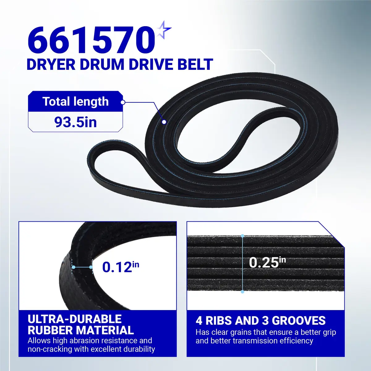 BlueStars Dryer Belt & Pulley Kit 93.5in | Compatible with Whirlpool, Kenmore, Maytag (93.5 in, Rubber) - view 2
