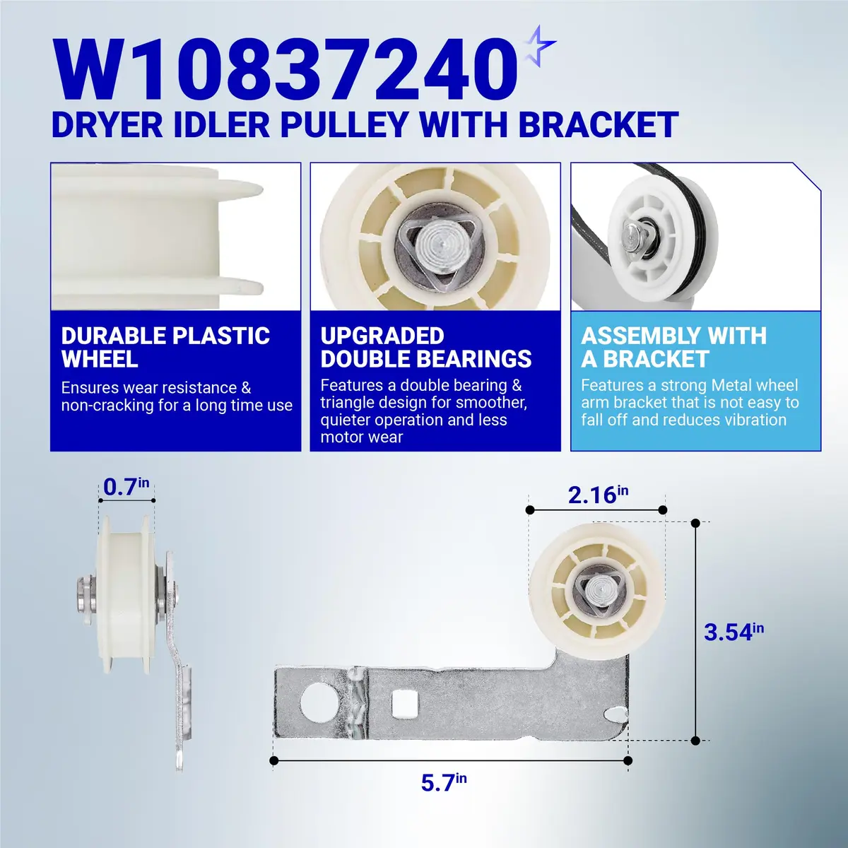 BlueStars Dryer Belt & Pulley Kit 93.5in | Compatible with Whirlpool, Kenmore, Maytag (93.5 in, Rubber) - view 4