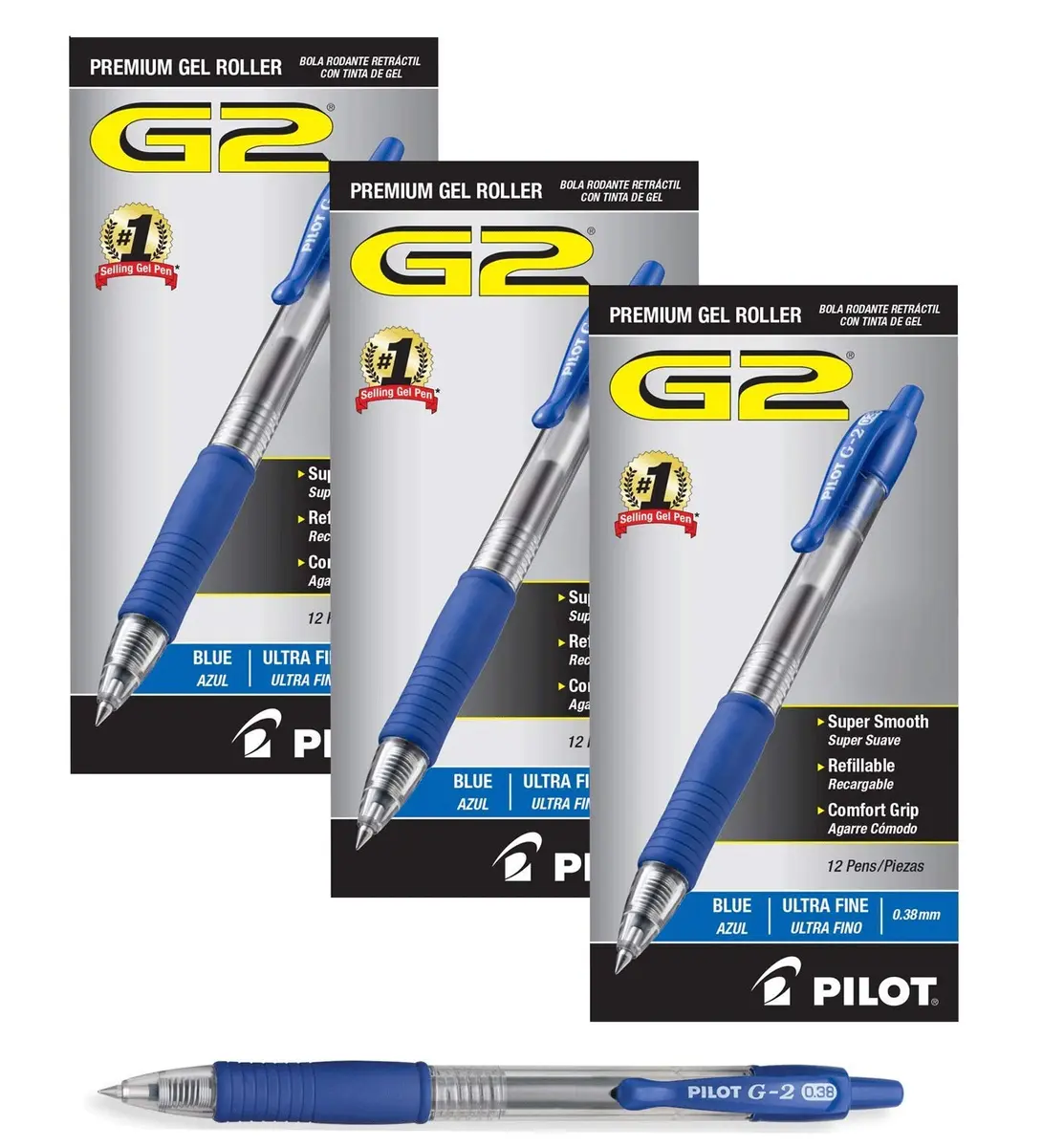 PILOT G2 Retractable Premium Gel Ink Roller Ball Pens Ultra Fine 0.7mm | Smooth, Long Lasting, Refillable (36 Pack, Blue) - main product image
