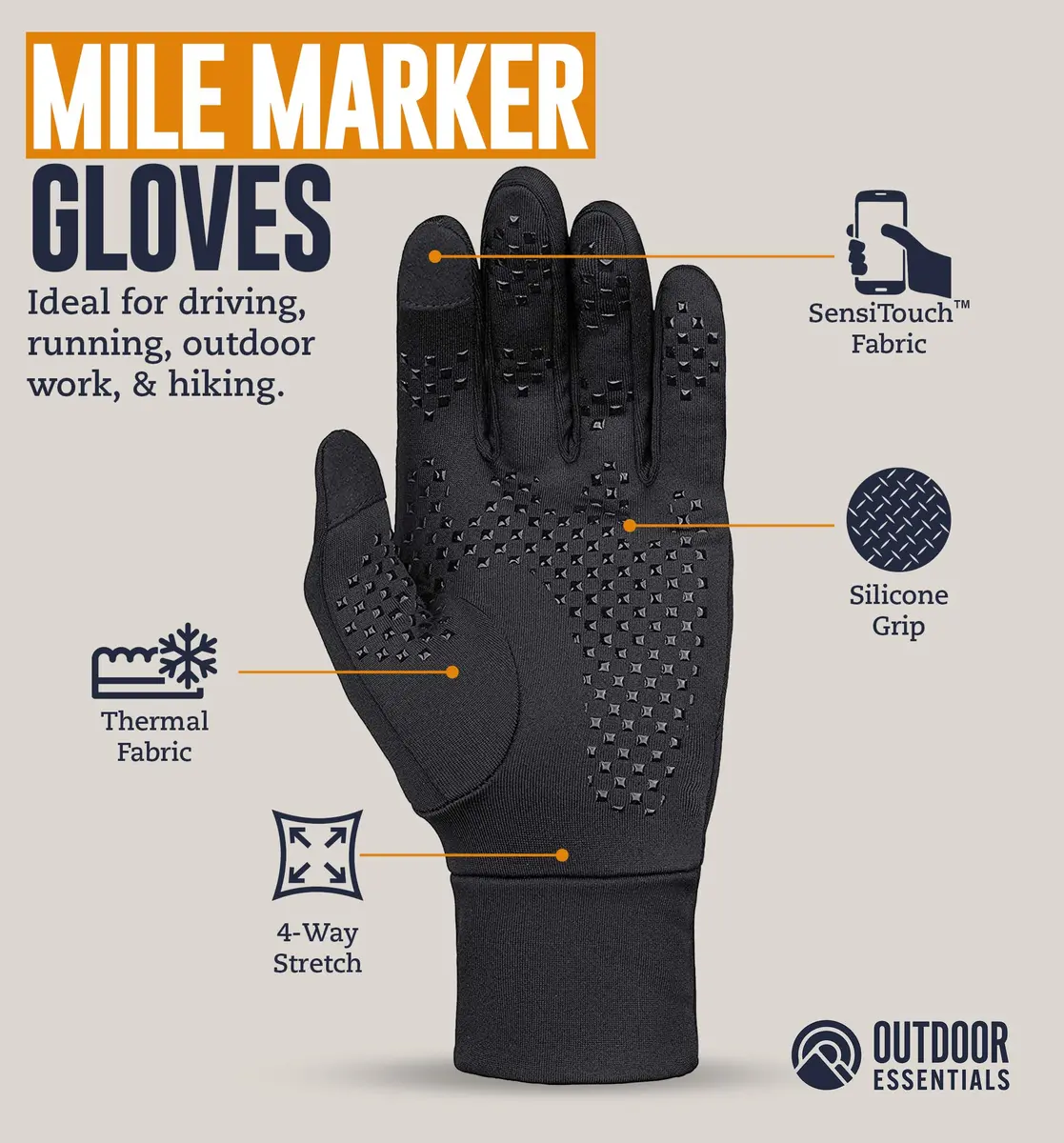 OutdoorEssentials Touchscreen Winter Gloves for Men & Women | Black, X-Large - view 4