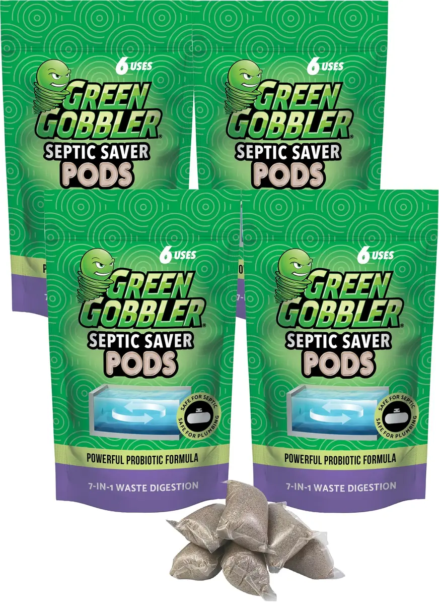 Green Gobbler Septic Tank Treatment Packets (24 Pods) | Natural Bacteria to Prevent Costly Septic Issues - main product image