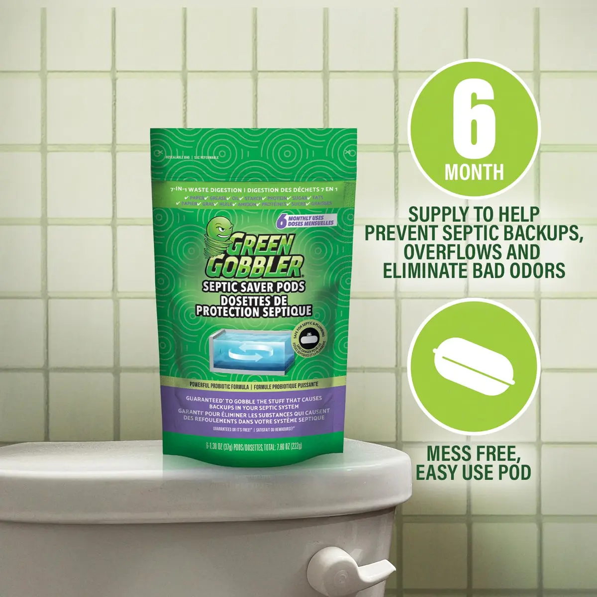 Green Gobbler Septic Tank Treatment Packets (24 Pods) | Natural Bacteria to Prevent Costly Septic Issues - view 6