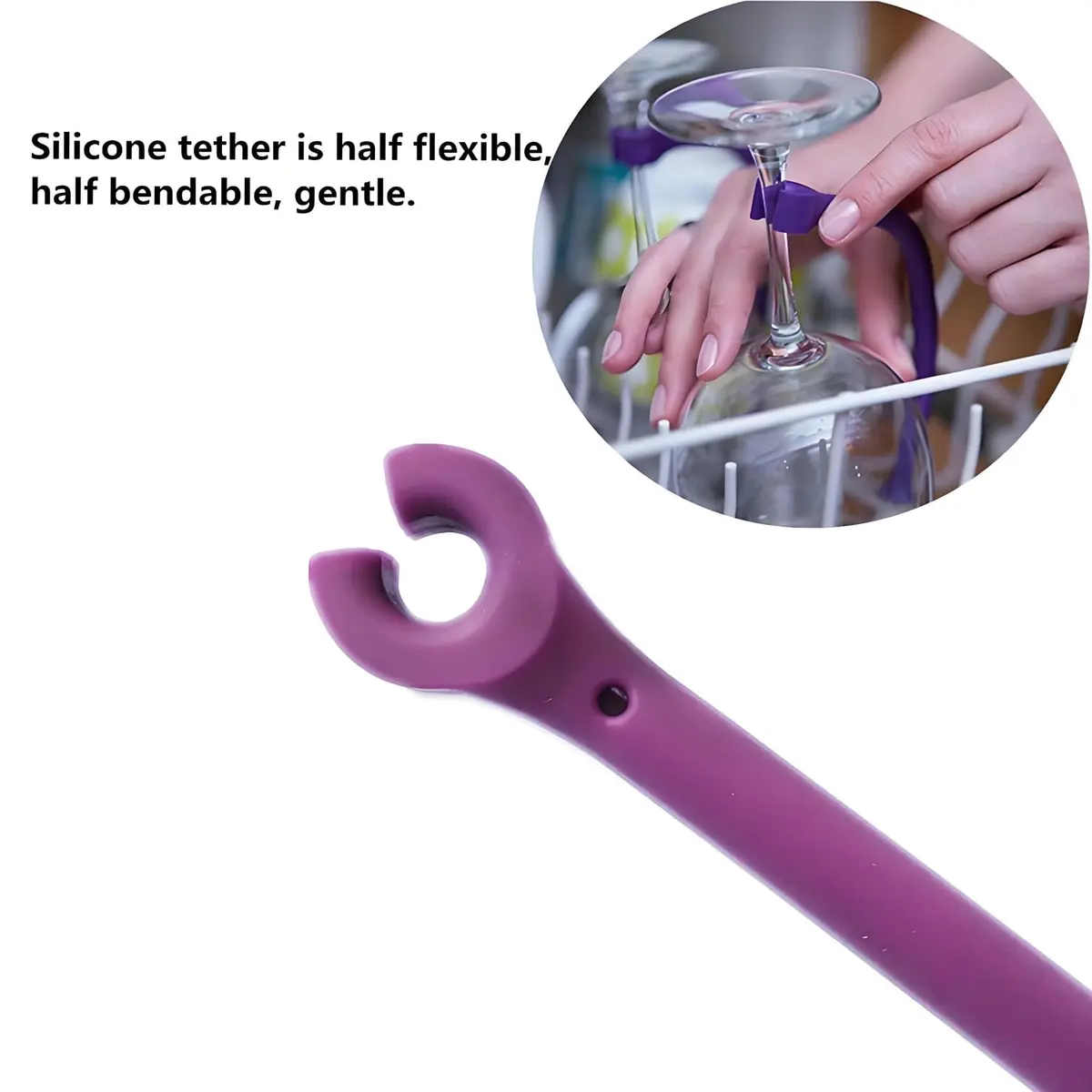YouU Tether Silicone Dishwasher Stemware Saver 4 pcs | Flexible Wine Glass Protector - view 5