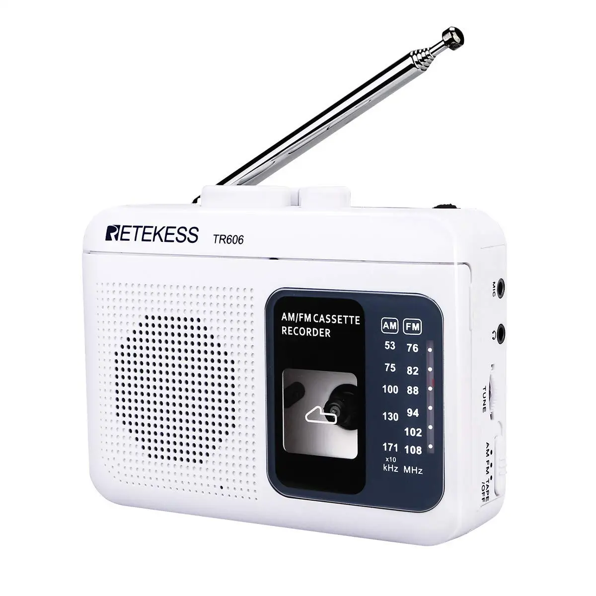 Retekess TR606 Cassette Player Recorder with AM/FM Radio & Built-in Microphone (White) | Portable Audio Player - main product image