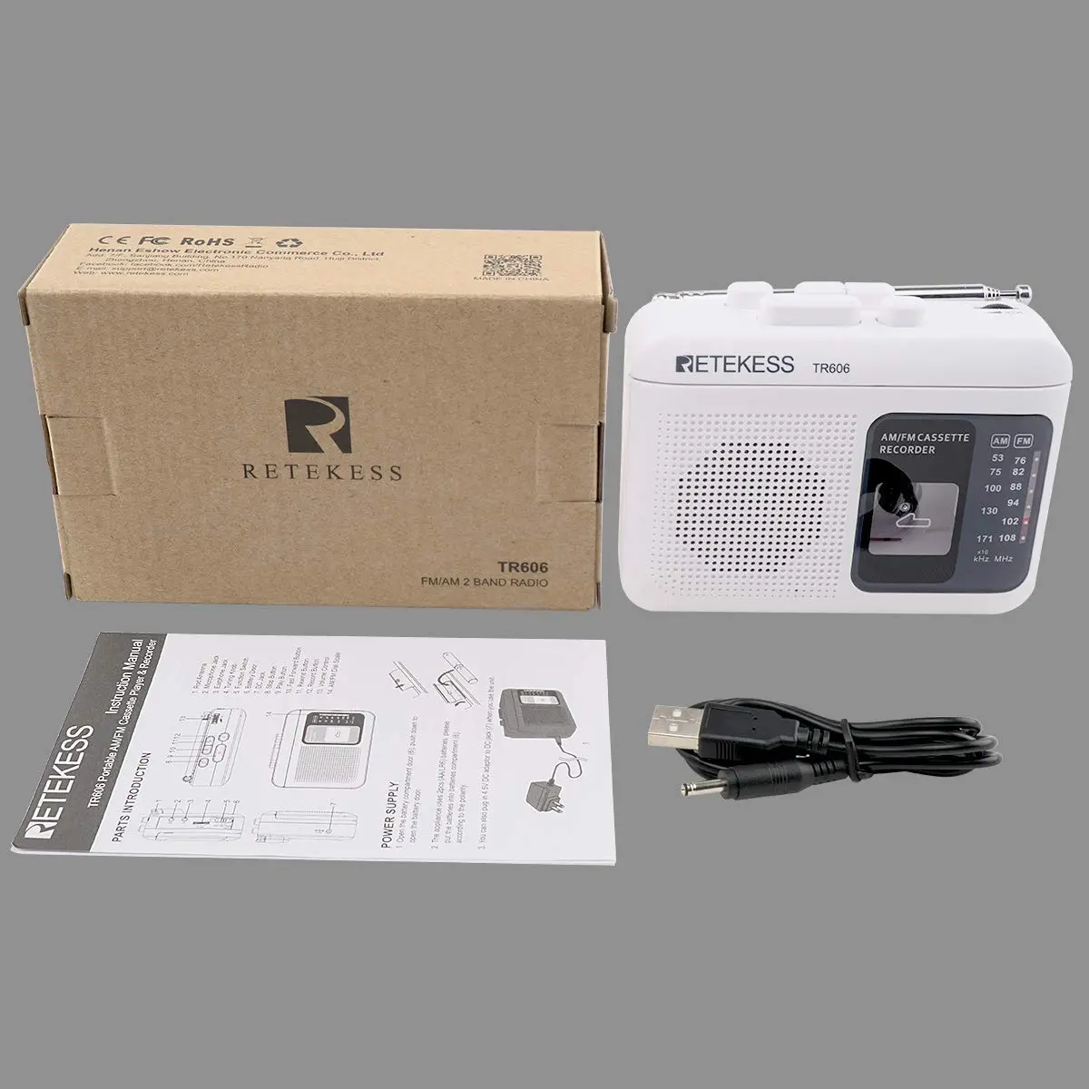 Retekess TR606 Cassette Player Recorder with AM/FM Radio & Built-in Microphone (White) | Portable Audio Player - view 7