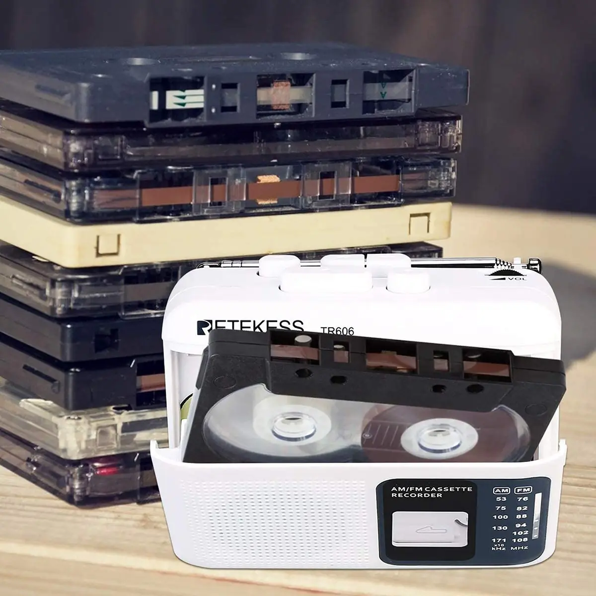 Retekess TR606 Cassette Player Recorder with AM/FM Radio & Built-in Microphone (White) | Portable Audio Player - view 2