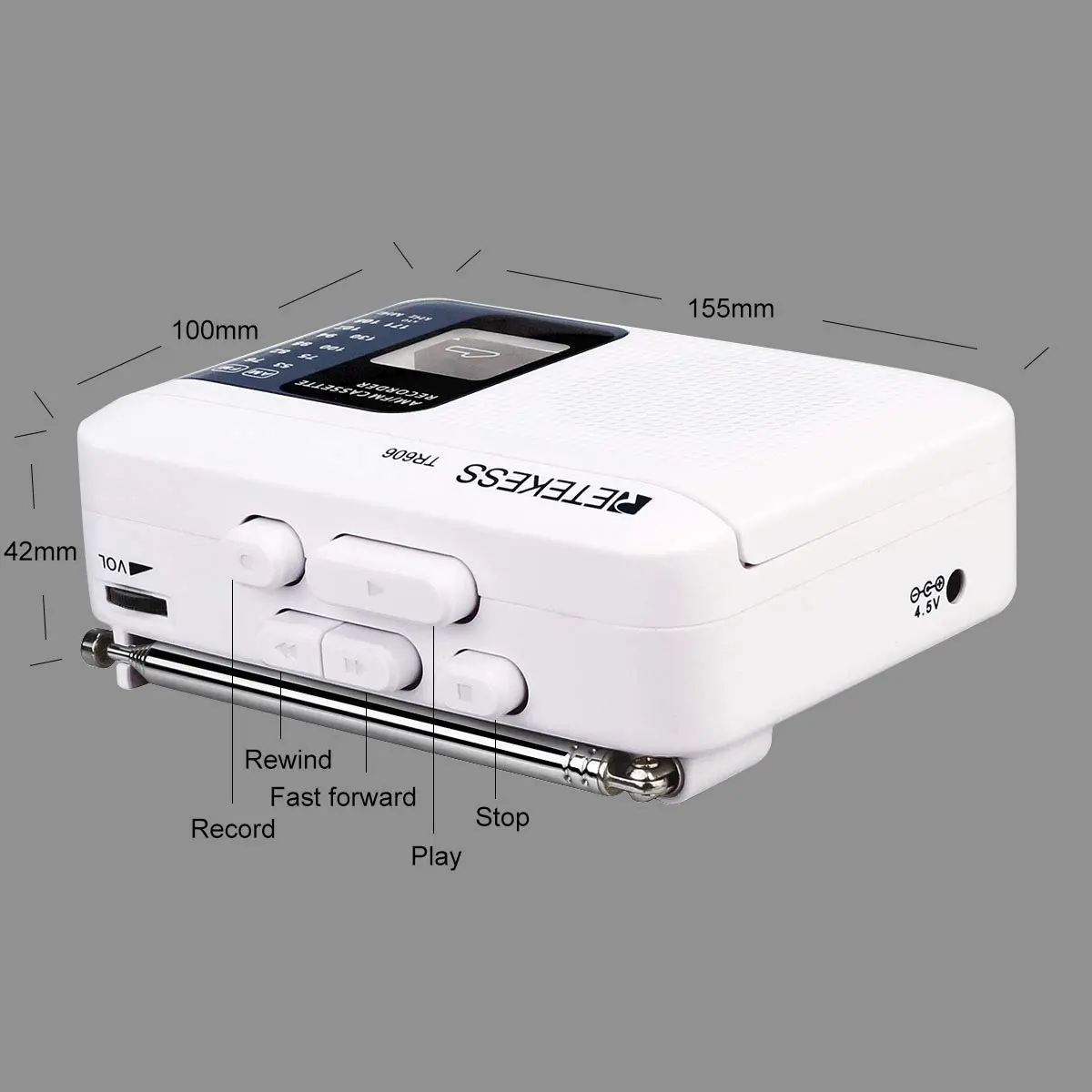 Retekess TR606 Cassette Player Recorder with AM/FM Radio & Built-in Microphone (White) | Portable Audio Player - view 3