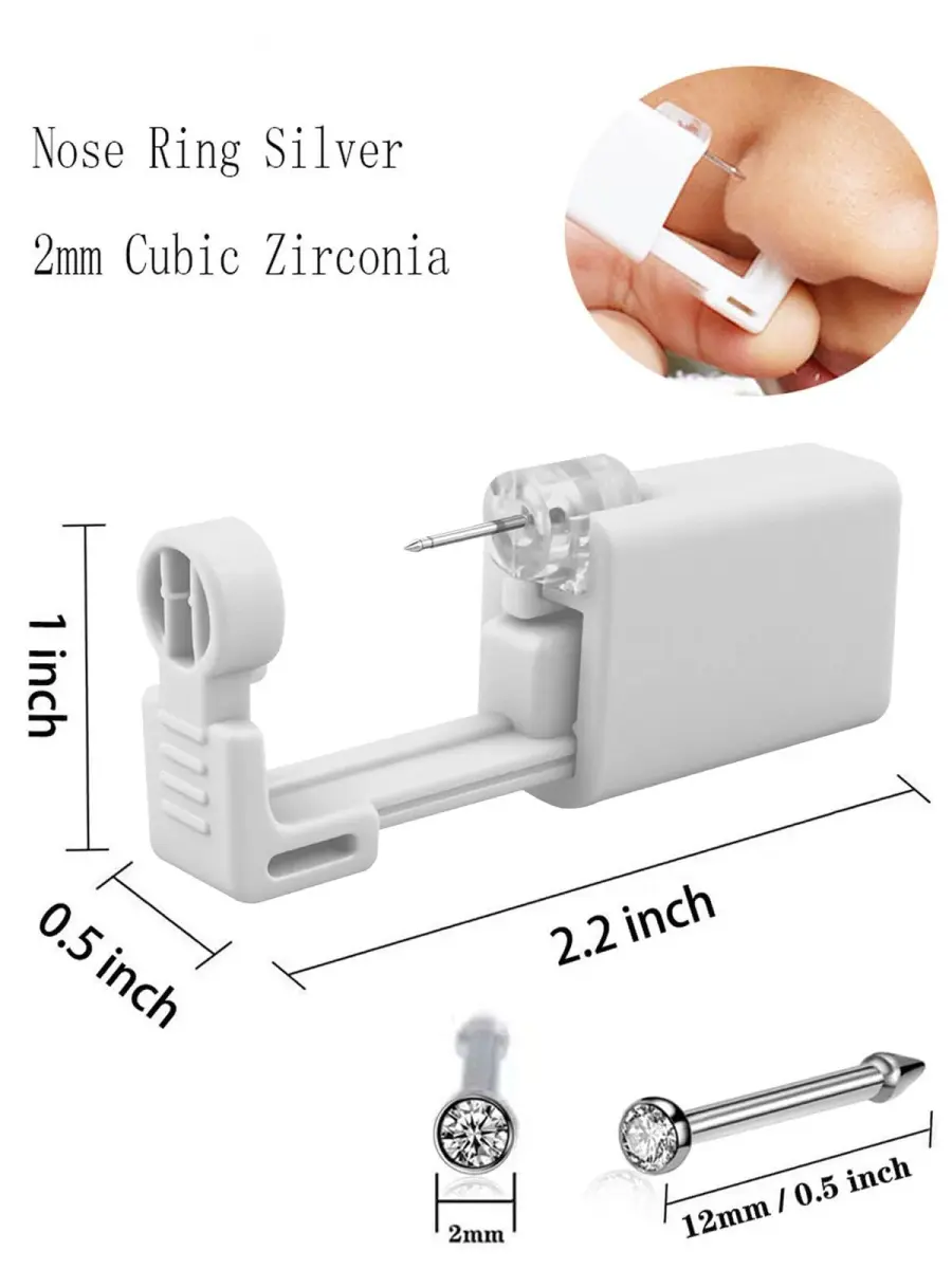 SLVIEKAE Nose Piercing Kit Tool with Cubic Zirconia Stud, White | Single-Use Self Piercing Device (1-Pack) - view 4