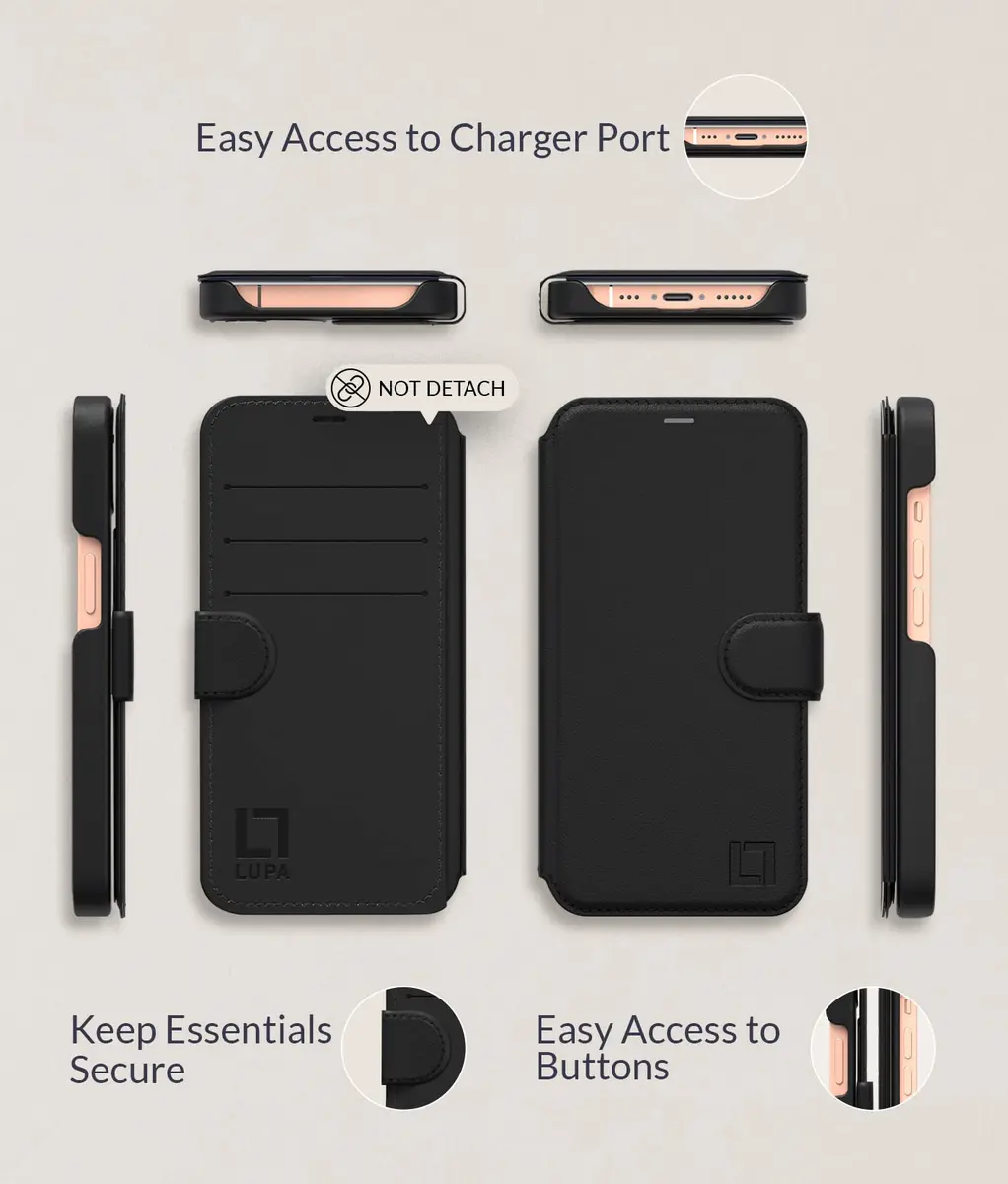 LUPA Legacy iPhone 11 Wallet Case with Card Holder - Black | Slim Faux Leather Flip Cover - view 5