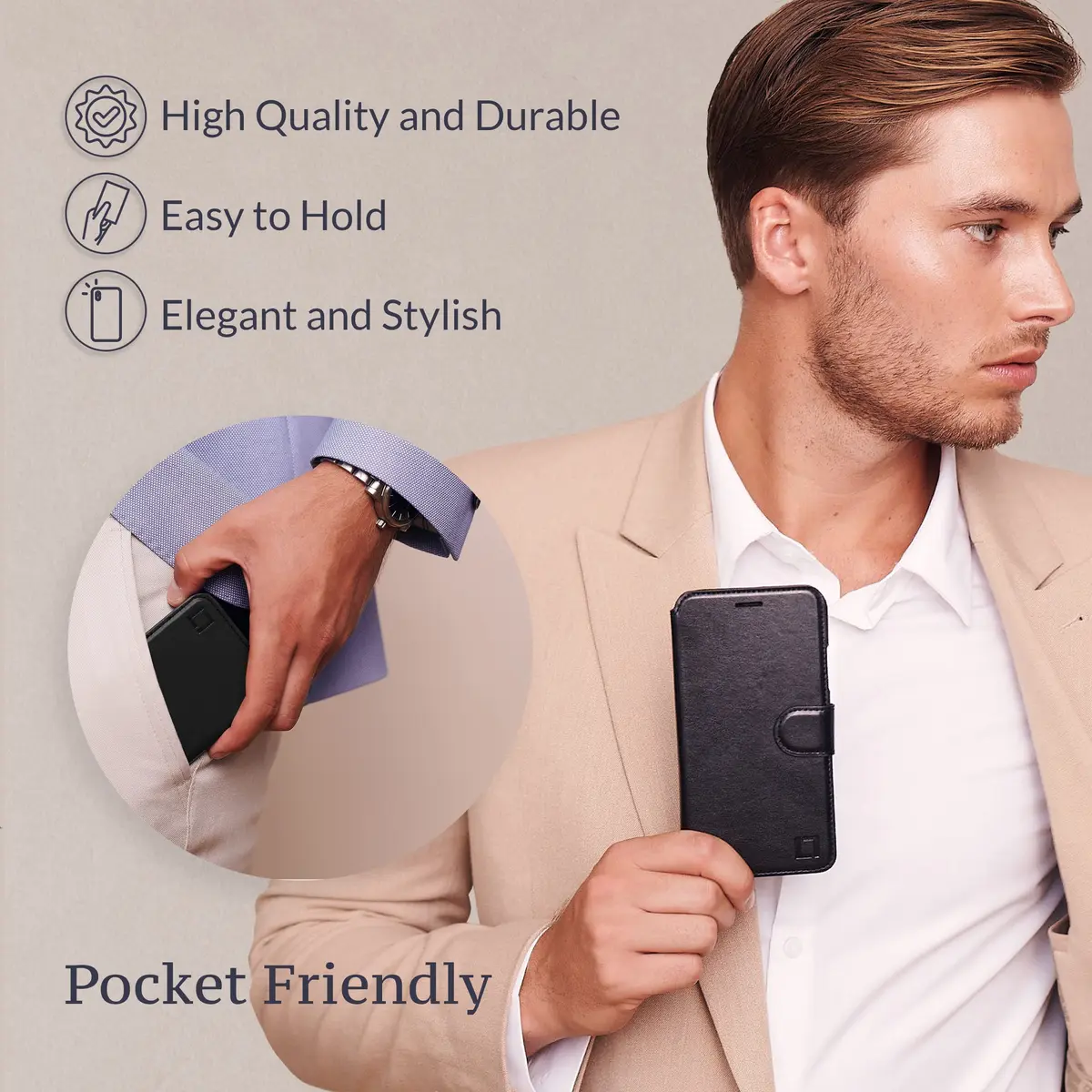 LUPA Legacy iPhone 11 Wallet Case with Card Holder - Black | Slim Faux Leather Flip Cover - view 6