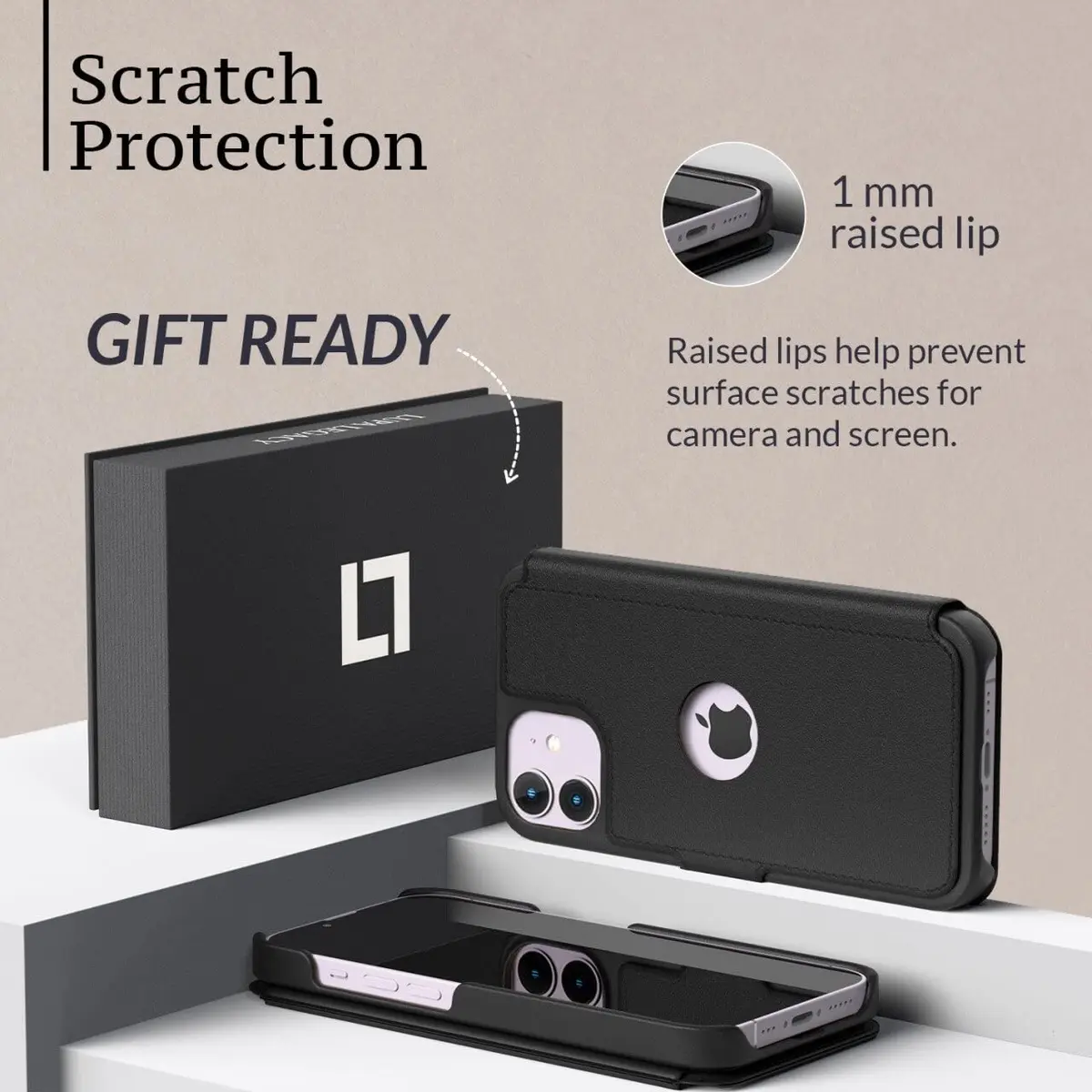 LUPA Legacy iPhone 11 Wallet Case with Card Holder - Black | Slim Faux Leather Flip Cover - view 4