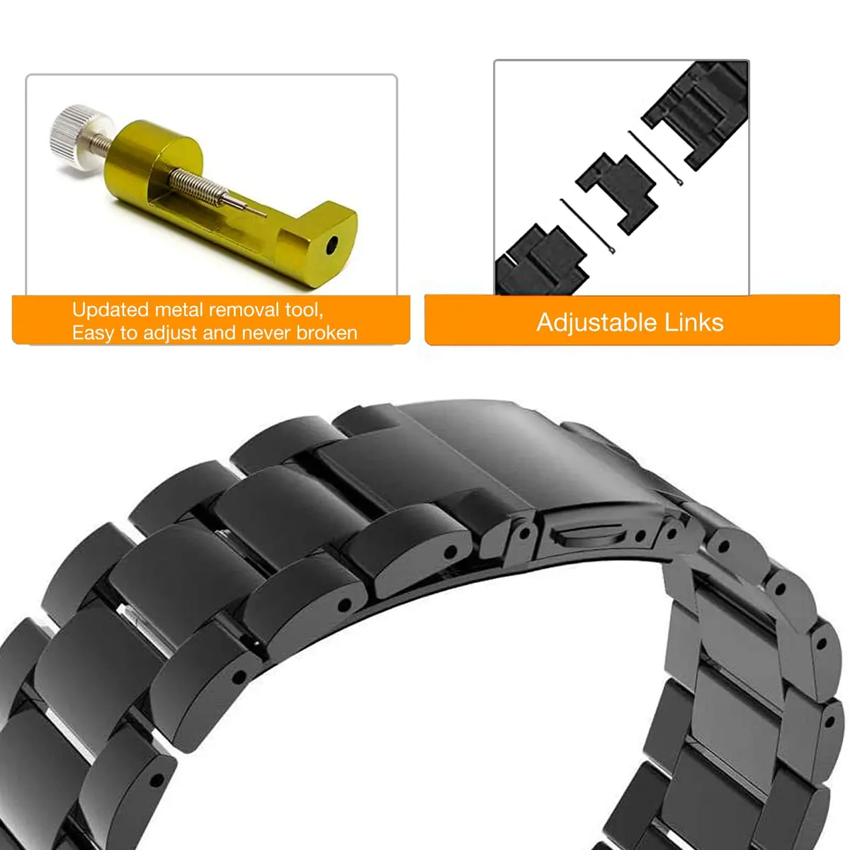 Abanen Stainless Steel Watch Band for Garmin Fenix 8/Tactix 8 51mm, Quick Fit 26mm Metal Wrist Strap | Black, Adjustable - view 5