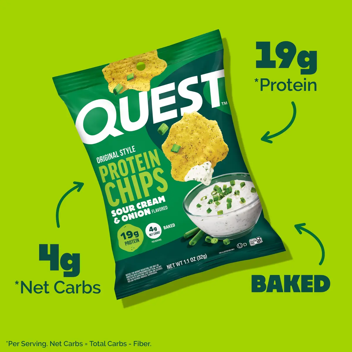 Quest Sour Cream & Onion Protein Chips 1.1oz (32g) Bags | 19g Protein, 4g Net Carbs, Gluten-Free - view 2