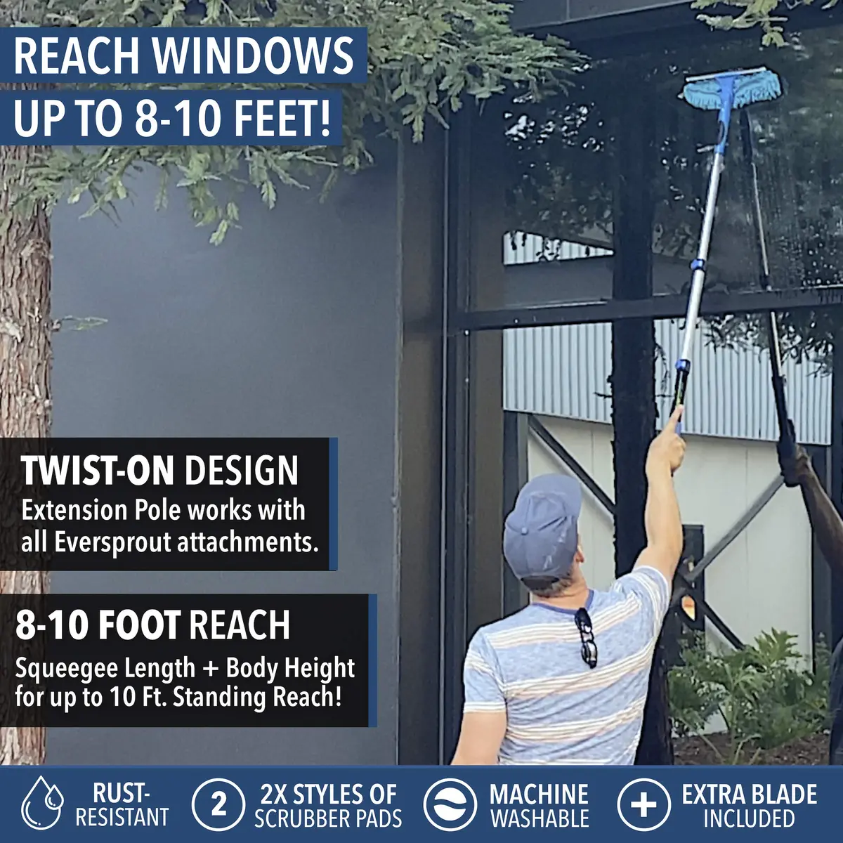 EVERSPROUT Swivel Squeegee & Microfiber Window Scrubber 1.5-3ft Pole | 7-Angle Swivel for Streak-Free Glass - view 5