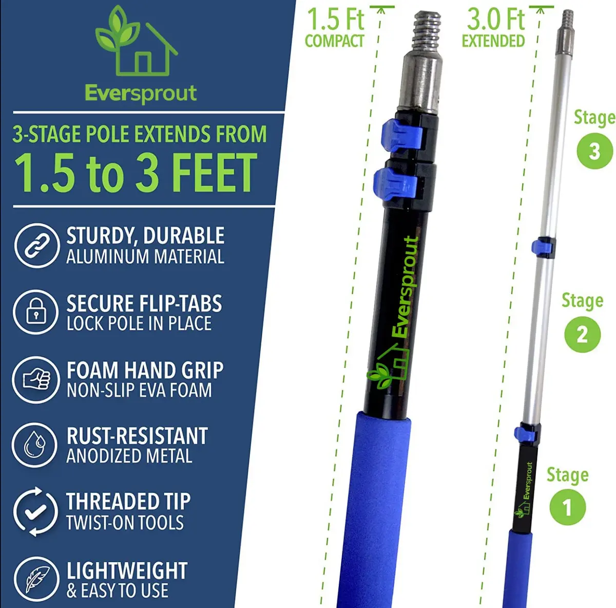 EVERSPROUT Swivel Squeegee & Microfiber Window Scrubber 1.5-3ft Pole | 7-Angle Swivel for Streak-Free Glass - view 6