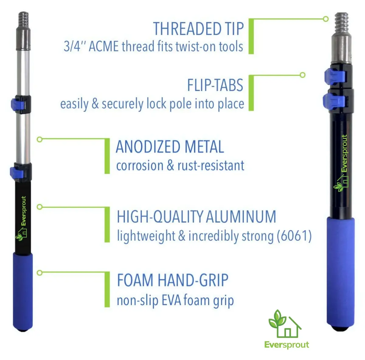 EVERSPROUT Swivel Squeegee & Microfiber Window Scrubber 1.5-3ft Pole | 7-Angle Swivel for Streak-Free Glass - view 7