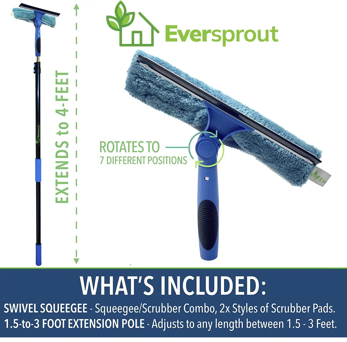EVERSPROUT Swivel Squeegee & Microfiber Window Scrubber 1.5-3ft Pole | 7-Angle Swivel for Streak-Free Glass - view 2