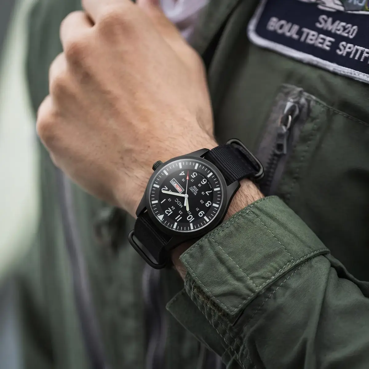 Infantry MDC Mens Military Field Watch 40mm (1.57in) | Stealth Black Nylon Band, 12/24H Time, Day-Date - view 2