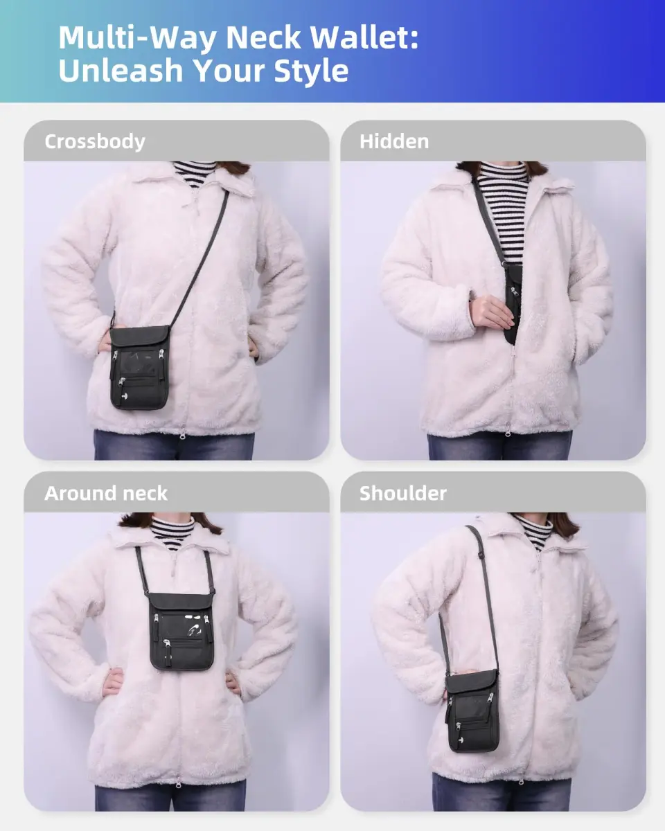 WALNEW RFID Blocking Passport Holder Neck Pouch 19cm (7.5in) | Secure Travel Wallet for Men & Women - view 6