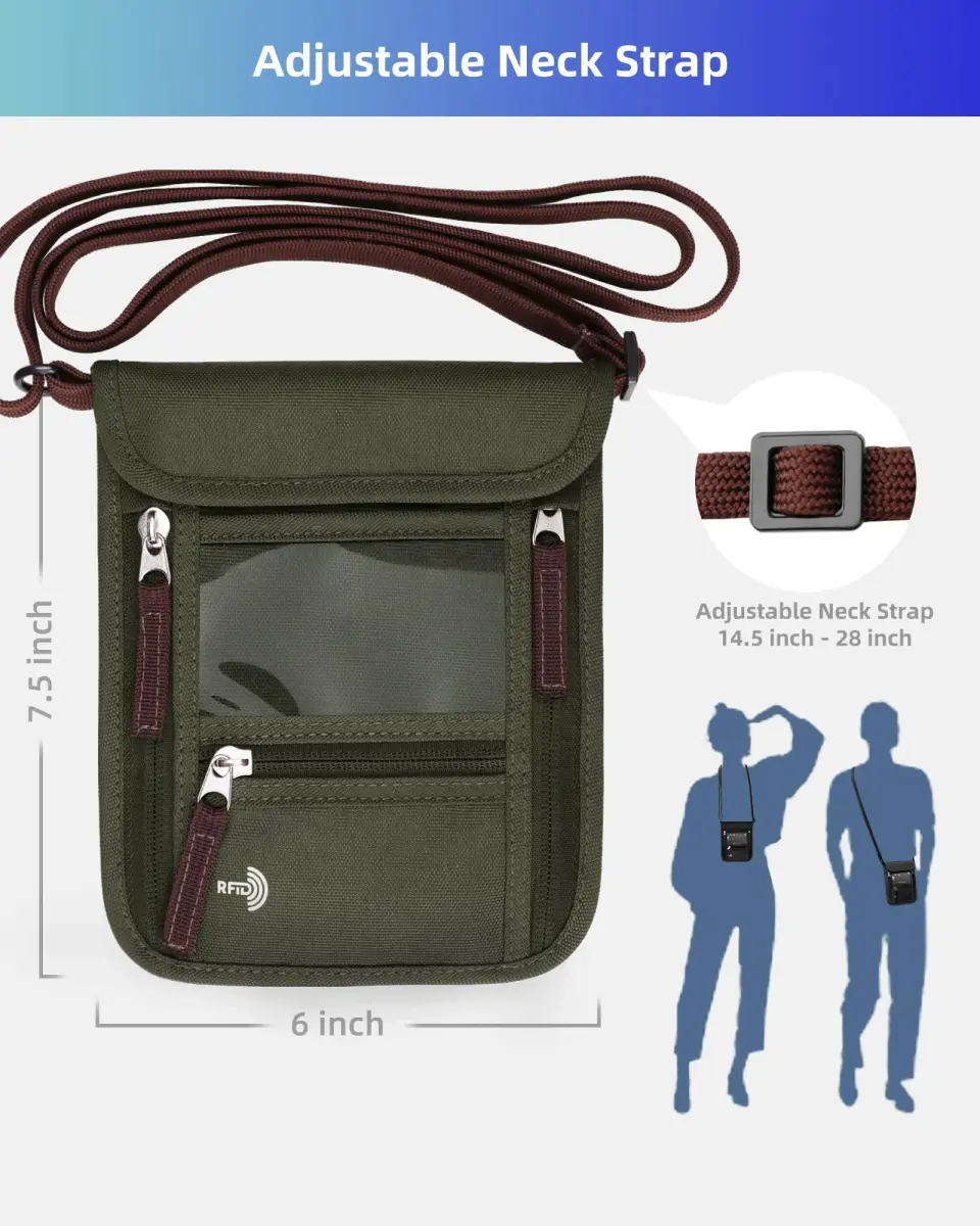 WALNEW RFID Blocking Passport Holder Neck Pouch 19cm (7.5in) | Secure Travel Wallet for Men & Women - view 2
