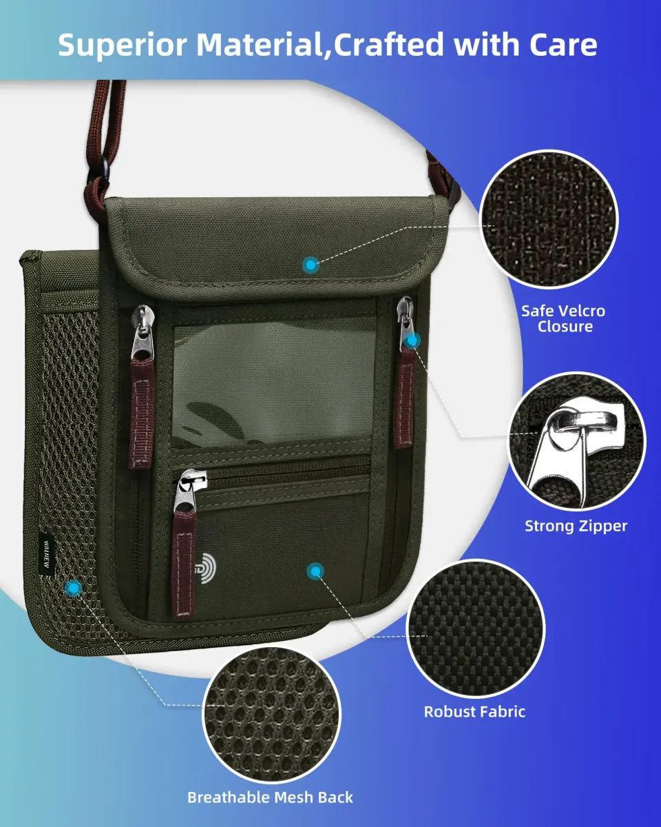 WALNEW RFID Blocking Passport Holder Neck Pouch 19cm (7.5in) | Secure Travel Wallet for Men & Women - view 4