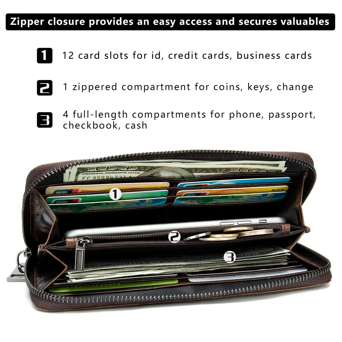 NIUCUNZH Genuine Leather Long Wallet for Men Croco Embossed Checkbook | Elegant & Durable - view 4