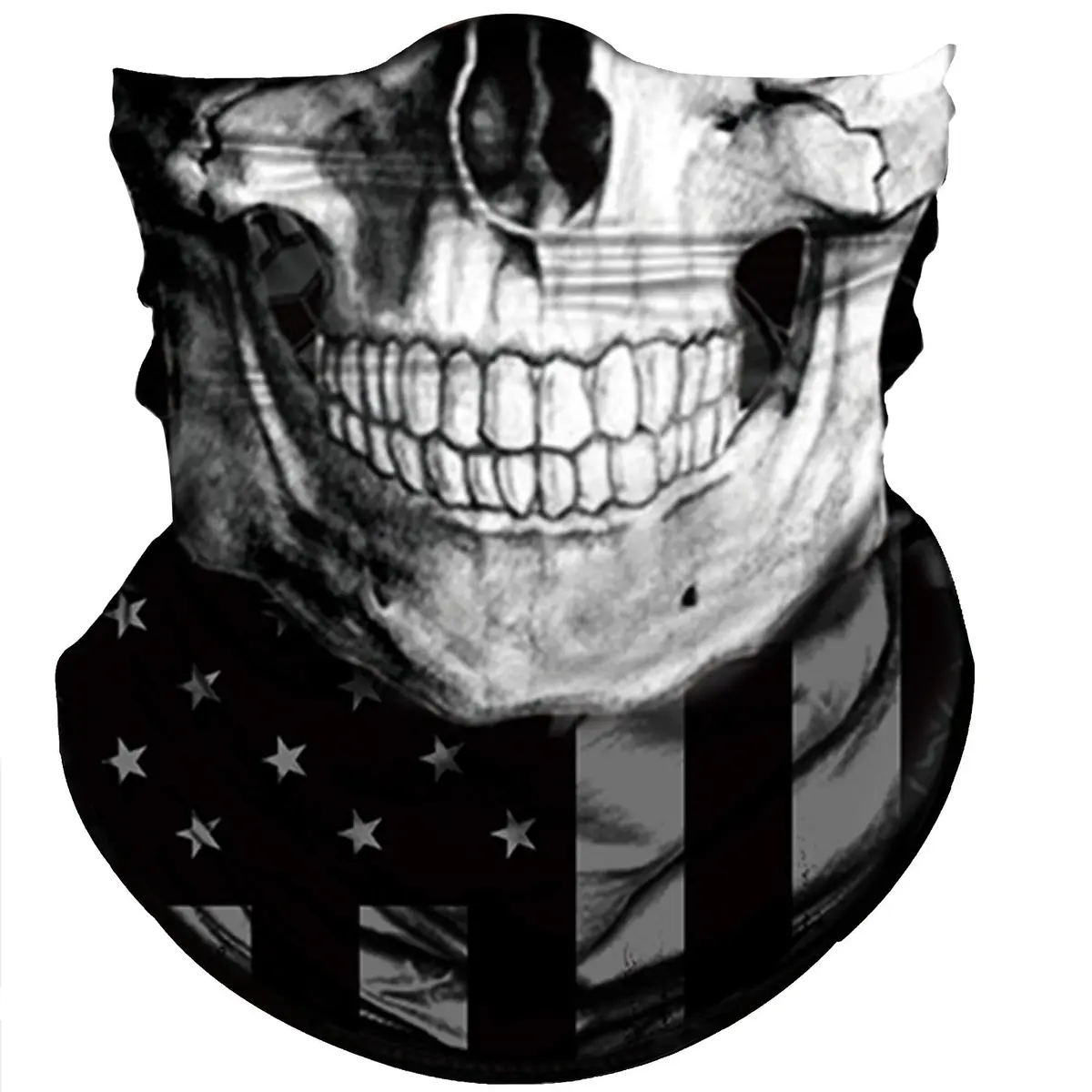 Obacle Skull Face Mask Sun UV Dust Wind Protection Tube Mask Seamless Bandana Skeleton Face Mask for Men Women Bike Riding Motorcycle Cycling Biker Outdoor Festival (Black Gray Skull White Face Flag) | All-Season Lightweight Breathable - main product image