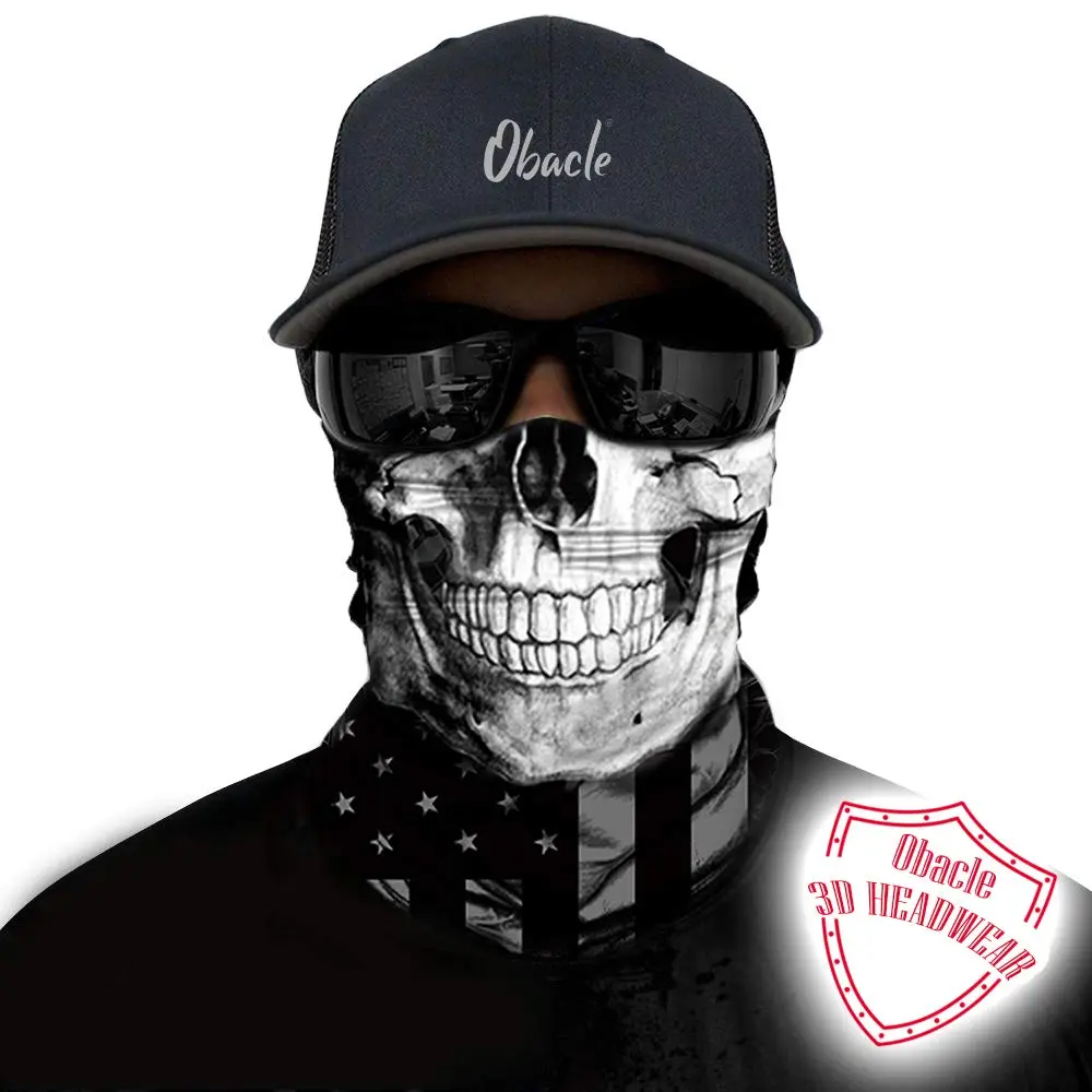 Obacle Skull Face Mask Sun UV Dust Wind Protection Tube Mask Seamless Bandana Skeleton Face Mask for Men Women Bike Riding Motorcycle Cycling Biker Outdoor Festival (Black Gray Skull White Face Flag) | All-Season Lightweight Breathable - view 2