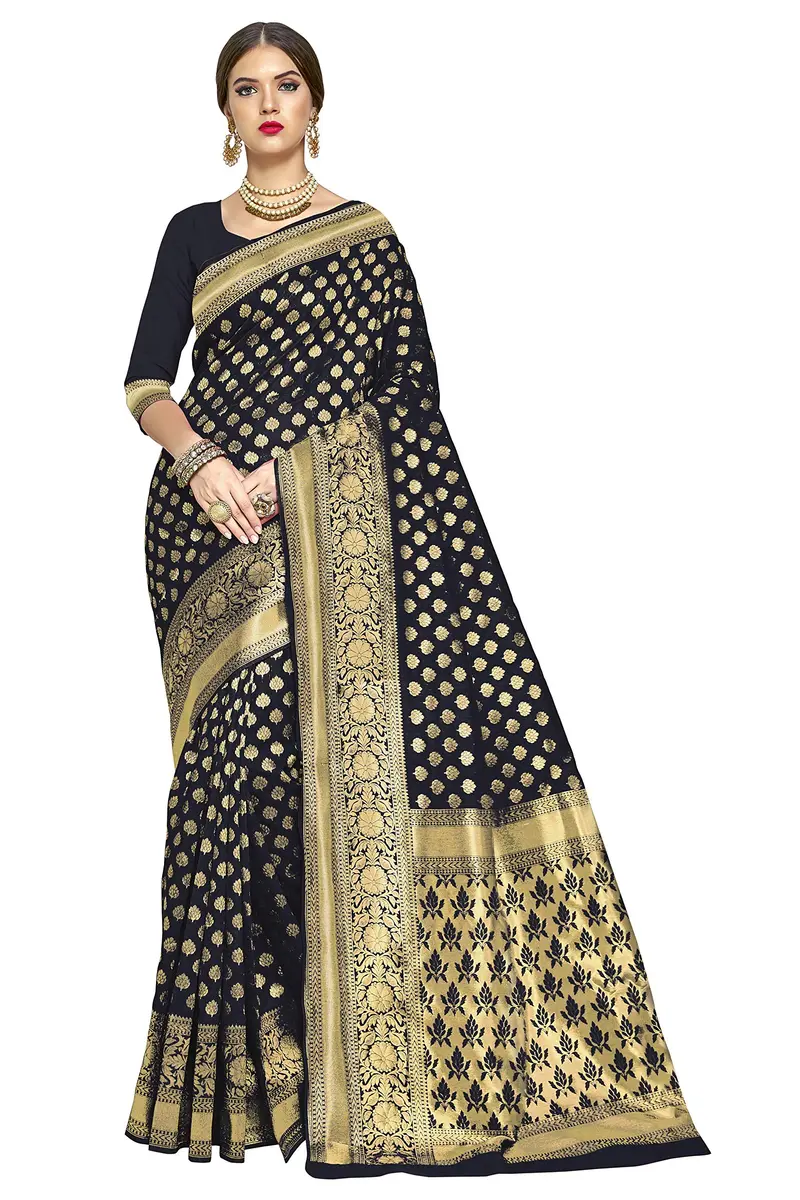 GLORY SAREES Women's Kanchipuram Art Silk Saree | Black Free Size, Elegant Festive Wear - main product image